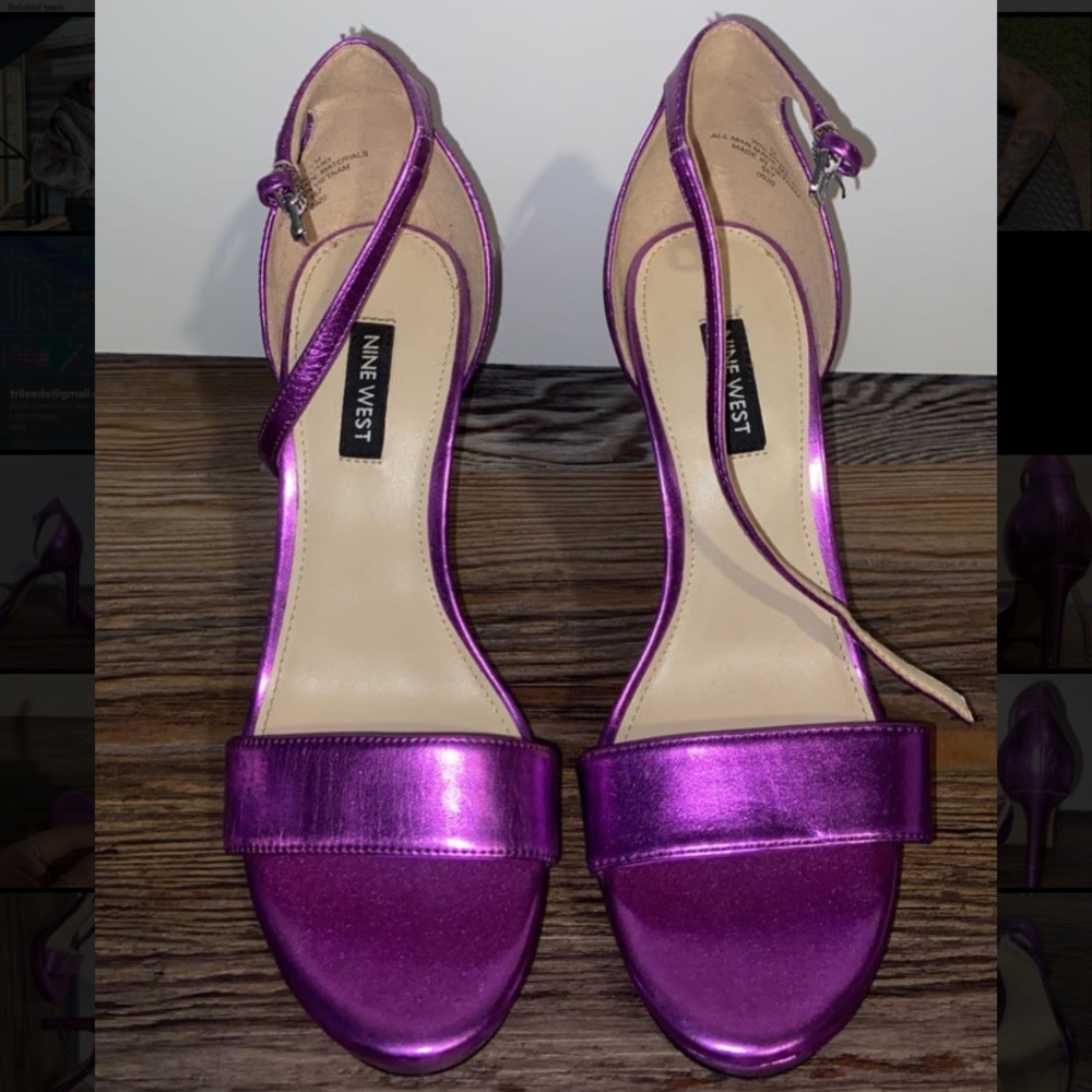 Nine West Metallic Purple Ankle Strap Heels